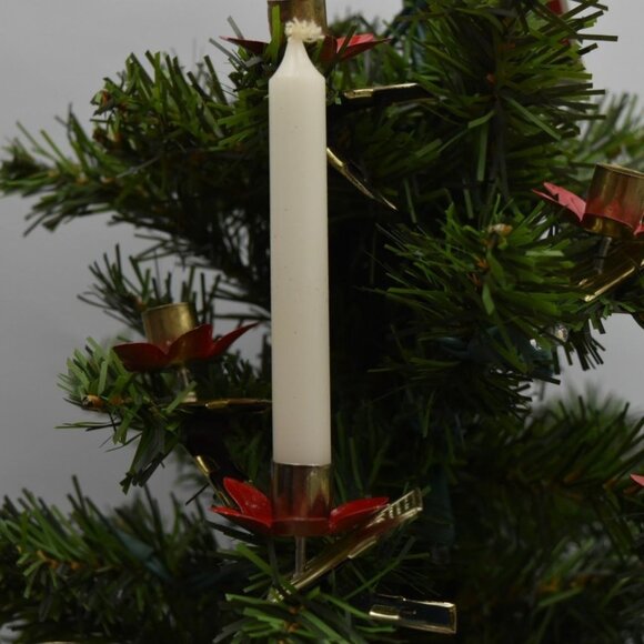 12 Vintage Red Pointsettia Flower Metal Candle Clips Christmas Tree Decoration - Picture 2 of 10